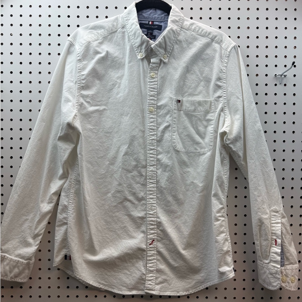 VTG Tommy Hilfger white size large slim 100% cotton shirt USA Easter Spring